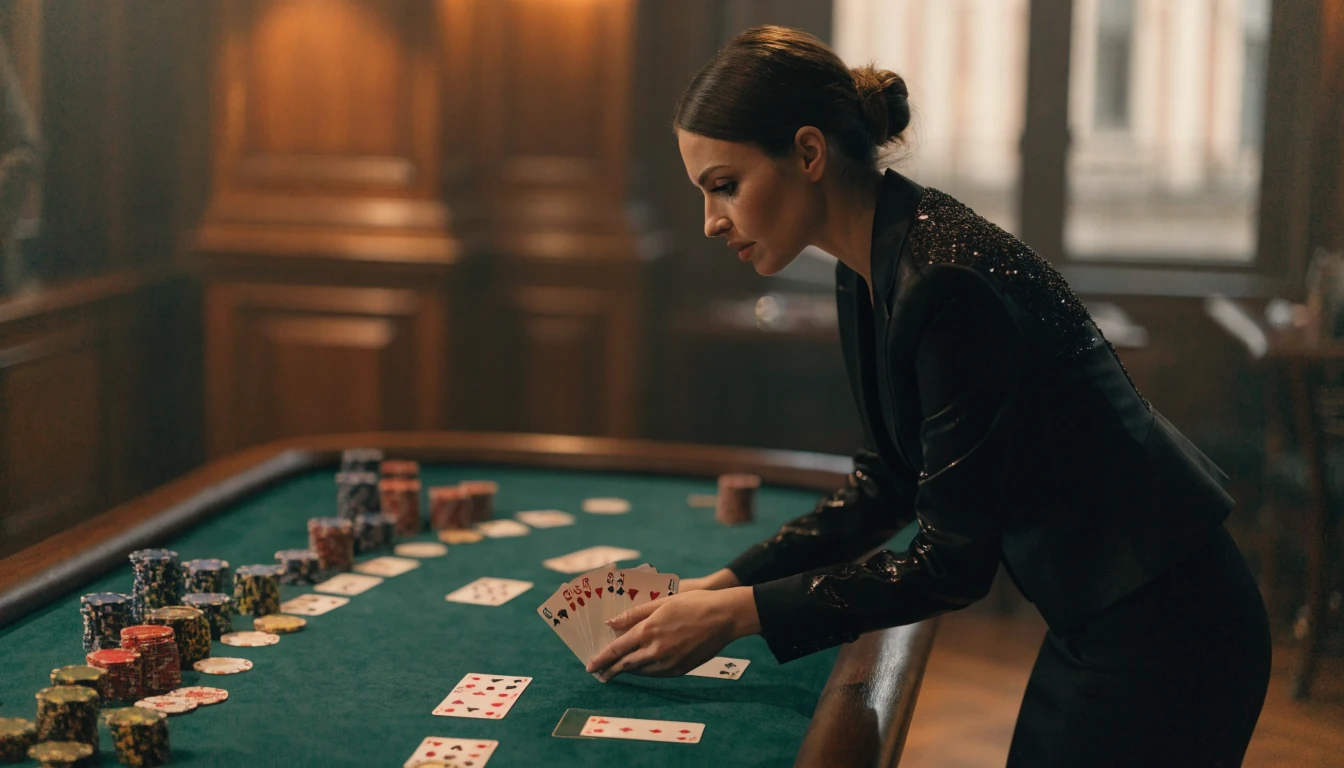Egy elegáns élő blackjack stúdió Budapesten, valódi krupiéval az asztalnál.